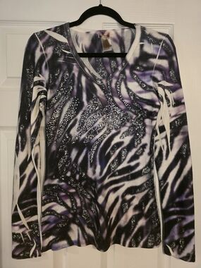 Embellished Black and Purple Print Knit Sweater